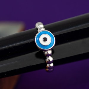 Evil Eye Ring, 925 Sterling Silver Evil Eye, Silver Blue Evil Eye Ring, Blue Evil Eye Ring, Spiritual Jewelry