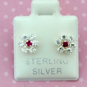 Sterling Silver Multi Stone Flower Stud Earrings, Multi Stone Flower Earring, Sterling Silver Cubic Zirconia Stud,  Arete Roseta Piedra