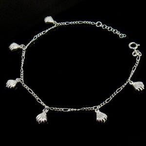 Fotlänk i sterlingsilver med snäckskal, Figaro, hängande ihåligt havsberlock i sterlingsilver, Fotlänk i snäckskal, Sjösmycken