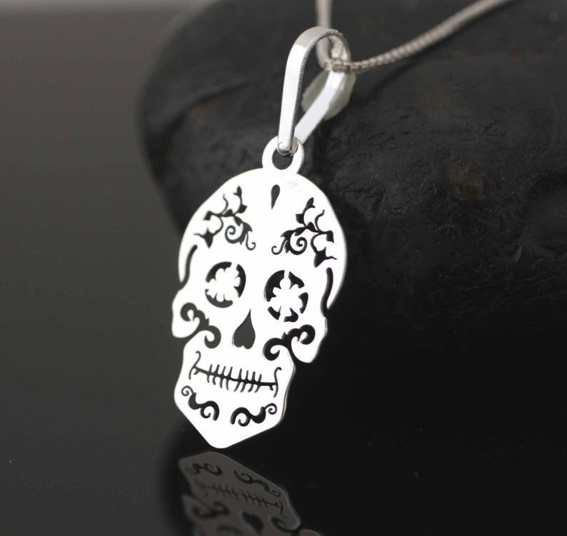 Sterling Silver Sugar Skull Necklace Sterling Silver Skull Etsy