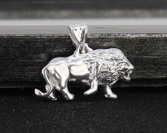 Sterling Silver Lion Necklace, Silver Lion Charm, Large Lion Necklace, Animal Jewelry, Solid Lion, Large Zodiac Necklace, Leo Zodiac Pendant