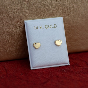14K Heart Stud Earrings, 14K Gold Heart with Cz Stud Earrings, 14K Gold Stud Heart Earrings whit Screw Back, Girl Stud Earring, Love Earring