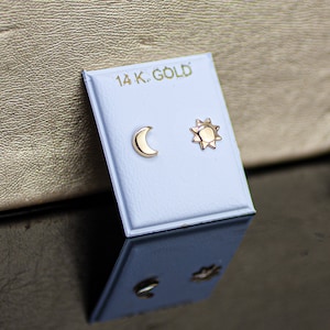 14k Gold Eclipse Stud Earrings, Moon Stud Earrings, 14k Celestial Stud Earrings, Sun and Moon Stud Earrings, 14k Eclipse Stud Earrings