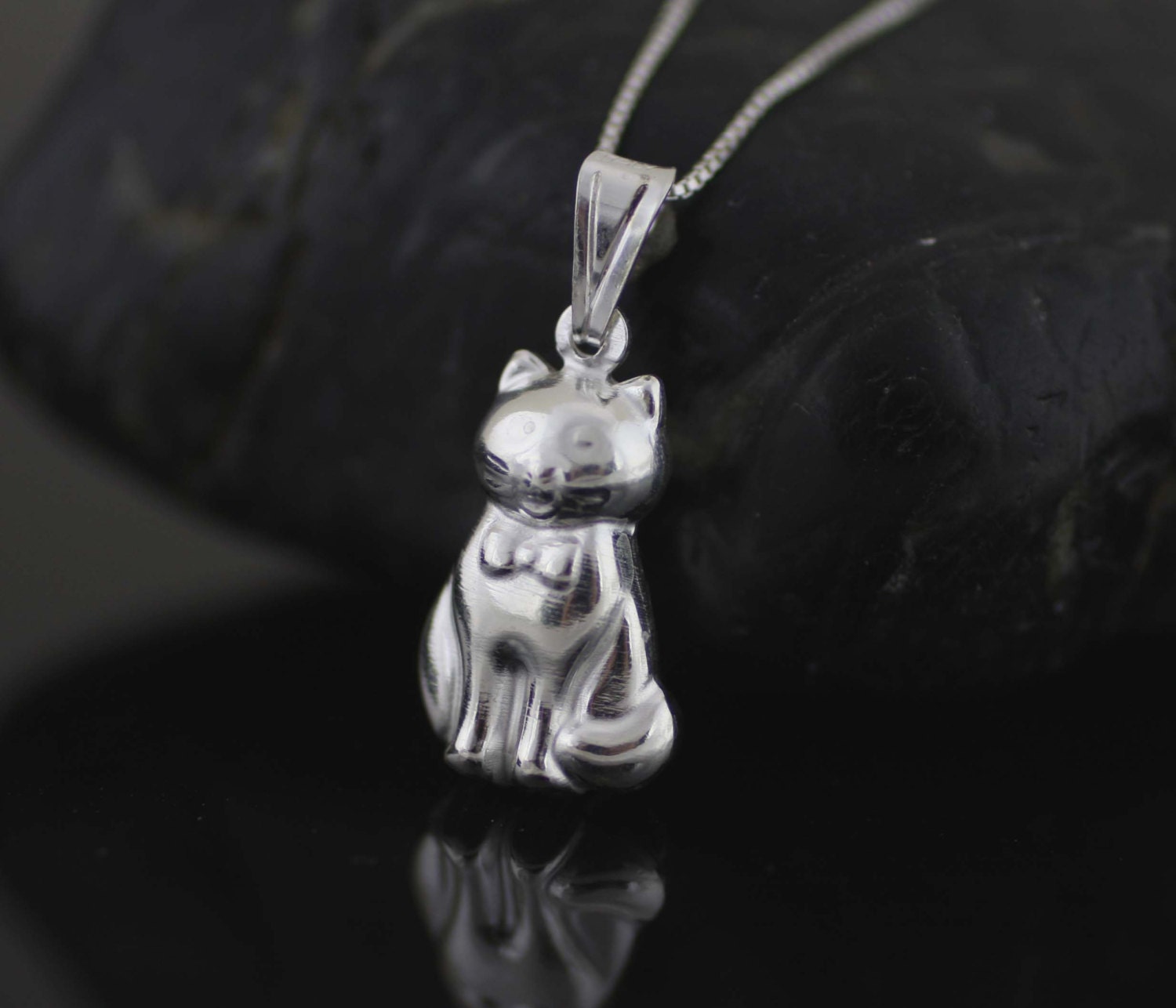 Cat Necklace Sterling Silver Cat Necklace Silver Kitten Etsy