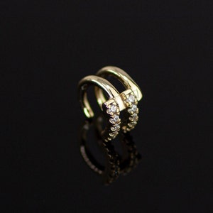 Gold over Sterling Silver Double Cz Ear Cuff, No Piercing, False Helix Piercing, Silver Cartilage Ear Cuff