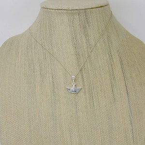 Sterling Silver Origami Boat Necklace, Silver Origami Ship Necklace, Sterling Silver Paper Boat Necklace, Silver Origami Boat Pendant image 3