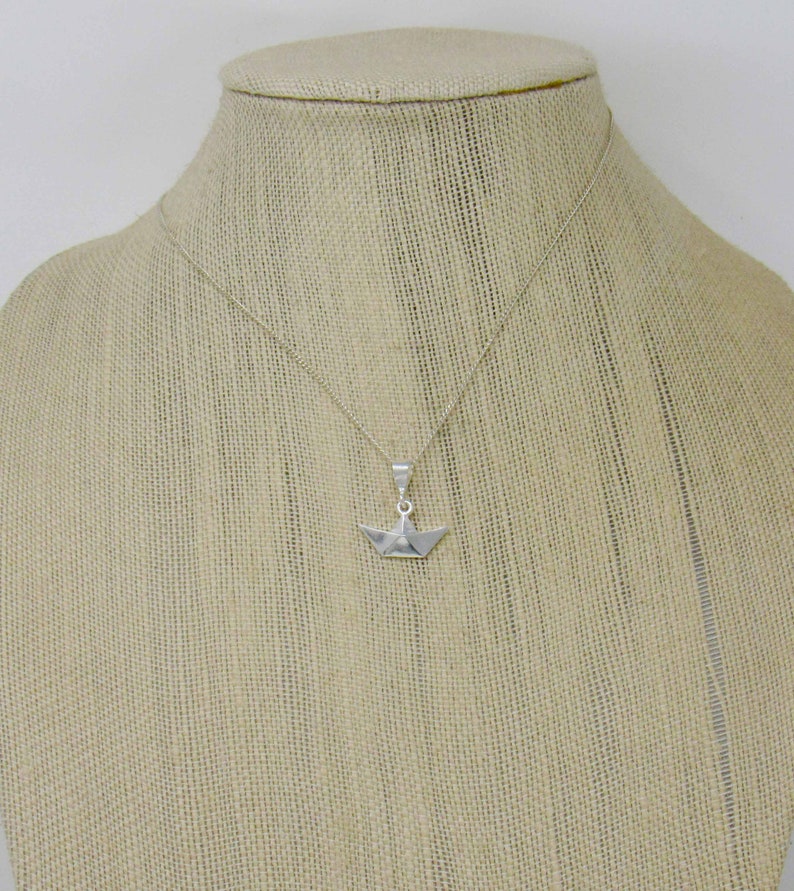 Sterling Silver Origami Boat Necklace, Silver Origami Ship Necklace, Sterling Silver Paper Boat Necklace, Silver Origami Boat Pendant image 3