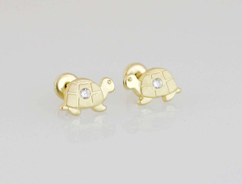 Girl Stud Gold Turtle Earring Baby Earrings 14K Gold Turtle Stud Earrings Gold Screw Back Earrings Gold Turtle Stud Earring
