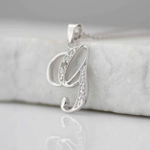 Collar de la letra G, collar inicial de plata de ley, collar inicial de plata con piedras CZ, letra CZ inicial G, collar inicial de la letra G de la letra G