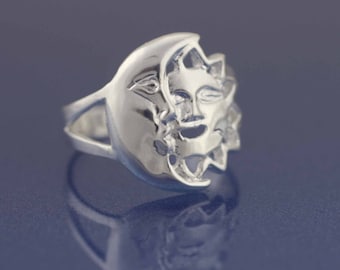 Silver Eclipse Ring, Sterling Silver Eclipse Ring,  Sterling Silver Sun and Moon Ring,Silver Sun Ring, Silver Moon Ring, Celestial Ring