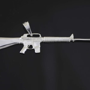 Sterling Silver Small M-16 Rifle Pendant small, 1/2 inch tall