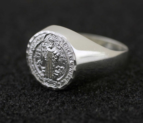 Sterling Silver Saint Benedict Mens Ring, Silver 925 San Benito, Sterling Silver St Benedict Ring, Catholic Jewelry, Silver Men Ring