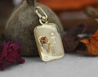 14k Gold First Communion Necklace, 14K Gold Communion Medal 14k Medal, Holy Communion Necklace, First Communion Gift, Girl First Communion
