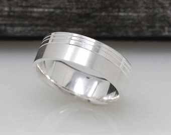 Silver Wedding Band, Silver Wedding Ring, 7MM Sterling Silver Wedding Band, Heavy Wedding Band, Modern Wedding Band, Men Wedding Band