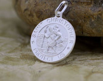 Collier Saint-Christophe en argent, médaille Saint-Christophe en argent sterling, Saint-Christophe, bijoux catholiques, médaille religieuse