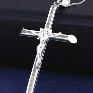 Sterling Silver Cross Necklace, Protection Charm, Crucifix Cross Pendant, Silver Crucifix with CZ, Catholic Necklace, Silver Crucifix