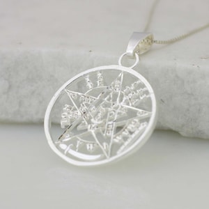 Sterling Silver Pentagram, Silver Pentagram Necklace, Pagan Pendant, Pentacle Necklace, Wicca, Spiritual Jewelry, Silver Tetragrammaton