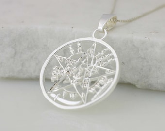 Pentagrama de plata esterlina, collar de pentagrama de plata, colgante pagano, collar de pentáculo, wicca, joyería espiritual, tetragrámaton de plata