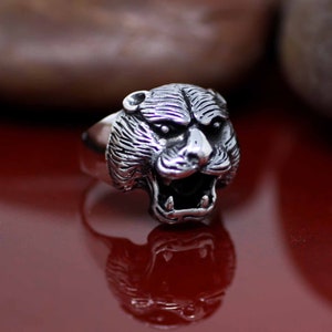 Black Panther Ring, Men Jaguar Ring, Sterling Silver Jaguar Head Ring, Panther Ring, Panther Men Ring, Oxidized Men Ring, Animal Jewelry