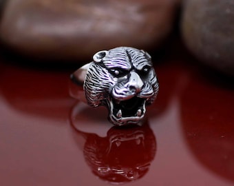 Black Panther Ring, Men Jaguar Ring, Sterling Silver Jaguar Head Ring, Panther Ring, Panther Men Ring, Oxidized Men Ring, Animal Jewelry