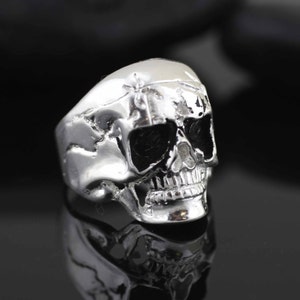 Sterling Silver Men Skull Ring, Sterling Silver Hell Rider Harley Skull Ring, Biker Skull Ring Solid 925, Black Oxidized Skull Skeleton Ring