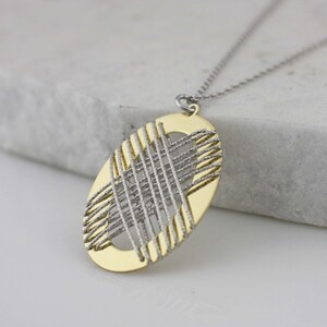 Sterling Silver Cable Oval  Necklace, Gold Over Silver Modern Necklace, Silver Geometric Necklace, Modern geo jewelry, Silver Boho Necklace