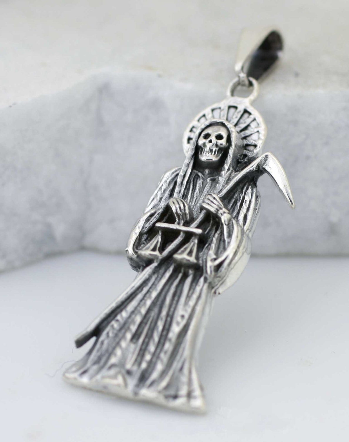 925 SILVER GRIM REAPER NECKLACE 20" LONG/CADENA DE LA SANTA MUERTE 20" 20x6mm - Foto 5
