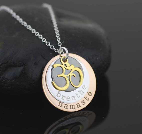 Namaste Necklace Sterling Silver Namaste Necklace Silver Tri Tones Namaste Necklace Silver Ohm Necklace Yoga Jewelry Zen Inspirational Etsy Canada