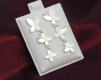 Sterling Silber Schmetterling baumeln Ohrringe, Dreifaltige Schmetterlinge Ohrringe, Silber baumelnde Ohrringe, ausgefallene Ohrringe, Boho Silber Ohrringe