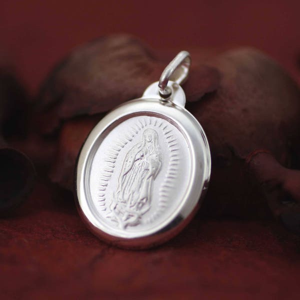 Sterling Silver Our Lady of Guadalupe Medal, Virgen de Guadalupe Images, Sterling Silver Virgin Mary Necklace, Guadalupana Light Medal