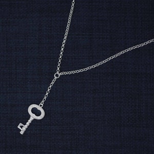 Sterling Silver Key Necklaces, Victorian Key Necklace, Silver Key Necklace, Key of my Heart Necklace, Silver Key Necklaces with Cz