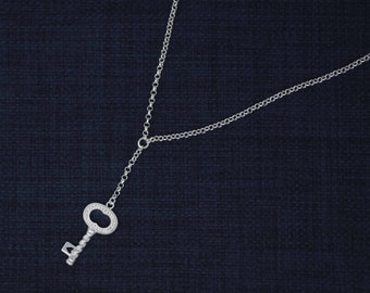 Sterling Silver Key Necklaces, Victorian Key Necklace, Silver Key Necklace, Key of my Heart Necklace, Silver Key Necklaces with Cz