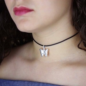 Butterfly Necklace, Sterling Silver Puff Butterfly Necklace, Silver Butterfly Charm, Hollow Butterfly Pendant, Animal Charm, Mariposa