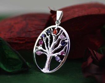 Tree of life Necklace, Silver Tree of Life, Sterling Silver Tree of Life with Cz, Silver Tree of Life Charm, Silver Tree with Stone