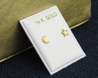 14k Gold Dainty Star Earrings, Moon Stud Earrings, 14k Celestial Stud Earrings, Star and Moon Stud Earrings, Star and moon Stud Earring
