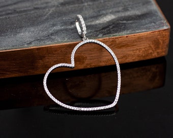Collar de corazones grandes de plata, collar de corazón abierto grande con múltiples piedras en plata esterlina, collar de amor, collar de corazón de plata esterlina