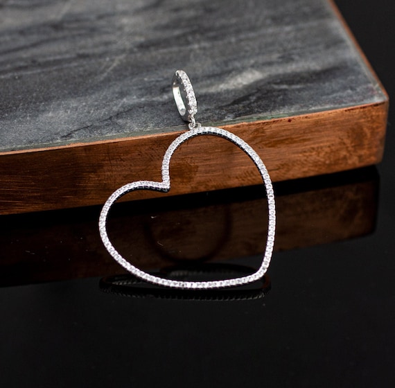 Silver Large Hearts Necklace, Sterling Silver Muti stone Large Open Heart Necklace, Love Necklace, Sterling Silver Heart Necklace