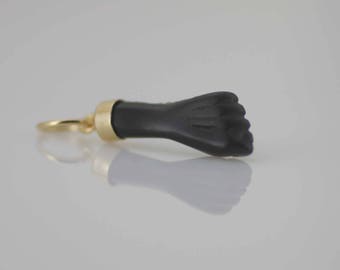 14K Resin Azabache color Figa Hand ,14K SOLID GOLD,  FIGA Amulet Charm, Mano Fico, Figa or Fig Hand Charm 14k Gold, Protection Charm