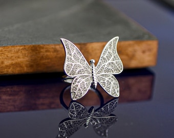 Anillo de mariposa de plata de ley, anillo de mariposa de plata de ley con circonita cúbica, anillo de plata con múltiples piedras para mujer, joyería de mariposa de plata