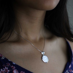 Sterling Silver Saint Benedict Medal, Silver Saint Benedict Necklace, Silver St. Benedict  Medal, Silver Round Saint Benedict Medal