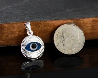 Ciondolo con occhio maligno, occhio maligno in argento sterling 925, ciondolo con occhio maligno blu rotondo, occhio maligno blu con castone, ciondolo con occhio maligno in argento