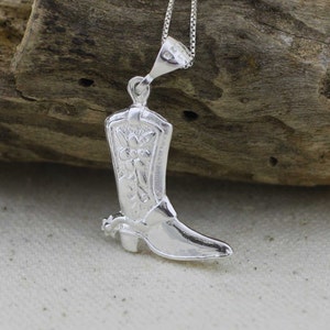 Sterling Silver Boot Necklace, Cowboy boot necklace, Cowgirl boot necklace, Western jewelry, Silver boot charm necklace, Large Boot Charm