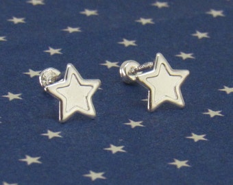 Star Stud Earrings, Sterling Silver Star Stud, Sterling Silver Star Stud, Screw Back Earrings, Star Earring, Celestial Jewelry