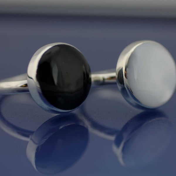 Anillo de ónix, anillo de piedra lunar, anillo de ónix negro natural, anillo redondo de ónix negro para mujer, anillo de piedra lunar de plata esterlina, anillos de piedra natural, estilo bohemio