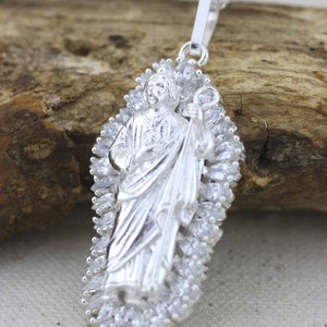 Sterling Silver St Jude Necklace, Sterling Silver 925 Saint Jude Apostle Necklace, Large Silver St Jude Thaddeus Pendant, San Judas Tadeo