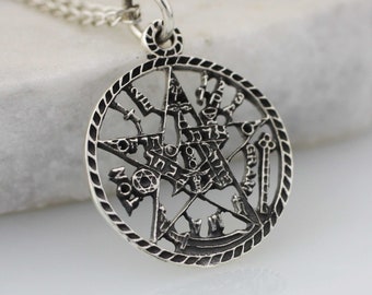 Collar de pentagrama, collar de pentagrama de plata esterlina, collar de pentáculo grande, colgante de pentagrama de 24 m, Wicca, Tetragrammaton de plata