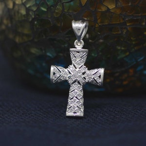 Cross Necklace, Sterling Silver Cross Necklace, Silver Cross With Cz Pendant, Sterling Silver Celtic Cross with CZ, Catholic Necklace