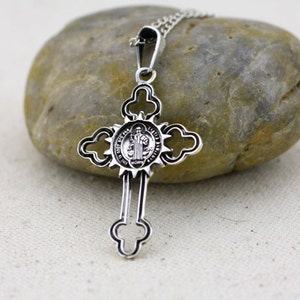 Saint Benedict Cross, St Benedict Cross Necklace, Sterling Silver Saint Benedict Necklace, Silver St Benedict, Catholic Necklace, San Benito