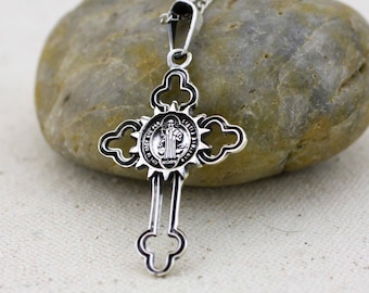 Saint Benedict Cross, St Benedict Cross Necklace, Sterling Silver Saint ...