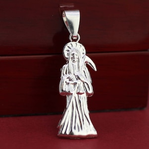 Sterling Silver Grim Reaper Necklace, Silver Santisima Muerte, Silver Santa Muerte Necklace, Holy Death Necklace, Santa Muerte